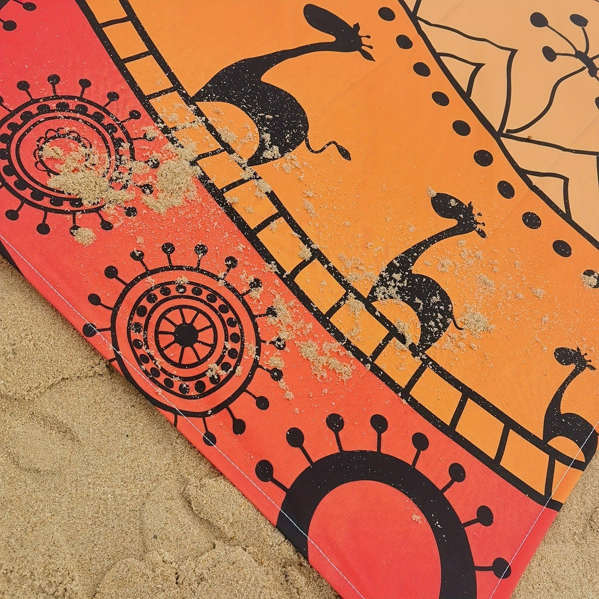 205 x 198cm Picnic Blanket with Orange, Aqua and Black Bohemian Animal Print and Matching Zip Carry Bag — image 4