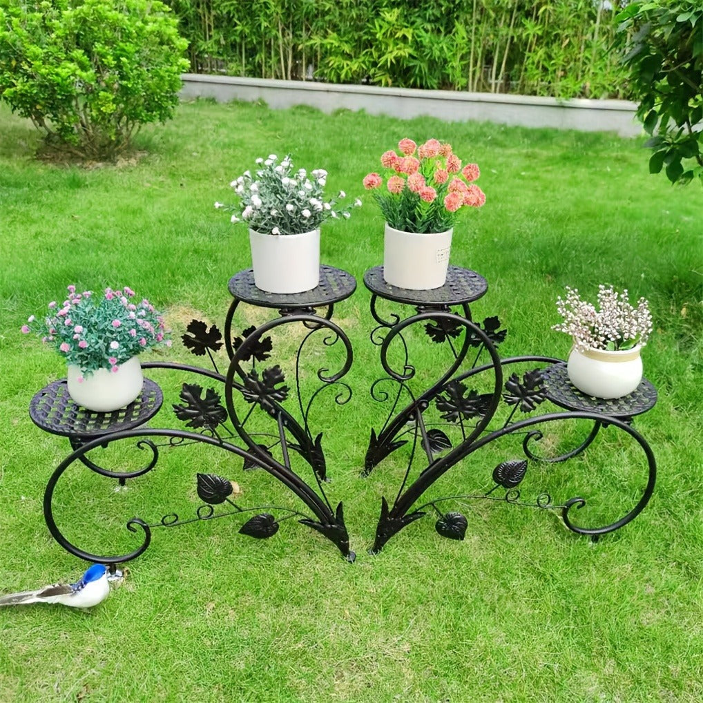 Two-Piece Half-Heart Metal Plant Stand Set with Four-Tier Pot Display for Garden, Patio or Home — image 2