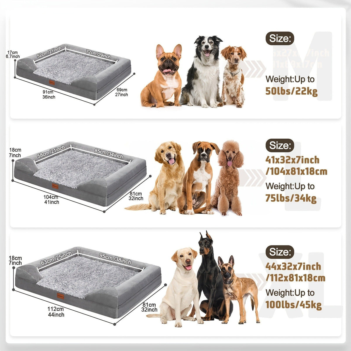 Egg-Crate Foam Dog Bed with Plush Bolsters and Rectangle or Semicircle Large-Size Shape Options — image 8