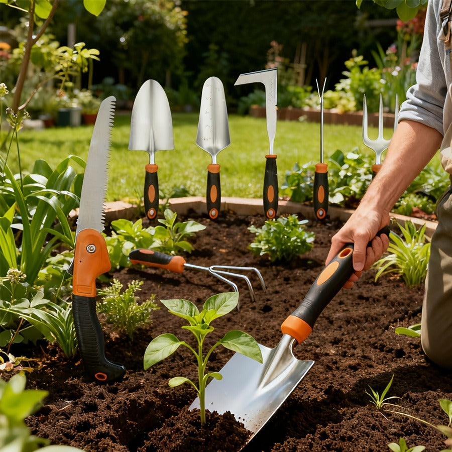Garden Tool Set 10-Piece | Heavy Duty Stainless Steel Trowel Pruner Rake Weeder with Tote Bag | Ergonomic Non-Slip Grip Garde