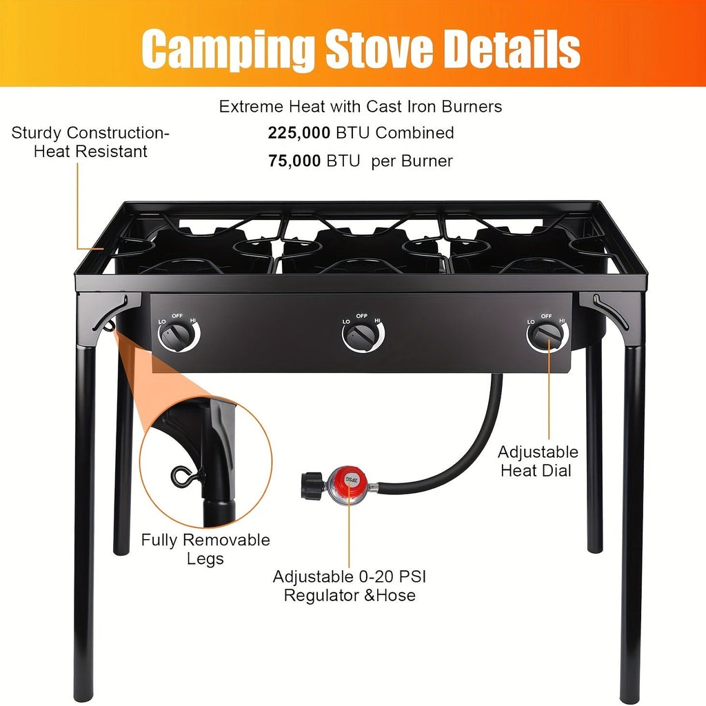 Outdoor Propane Burner Stand with One- or Three-Burner Layout, Removable Legs and 0–20 PSI Regulator Hose — image 5