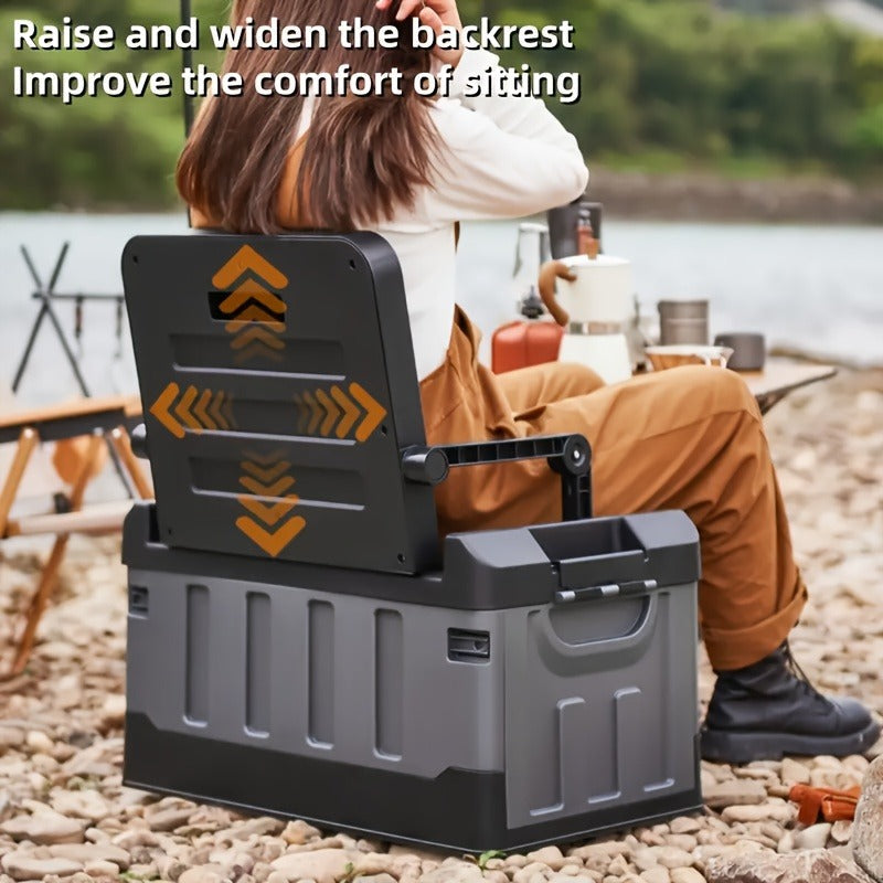 Folding Storage Box & Fishing Stool 2-in-1, Large Portable Organizer with Backrest for Car Trunk — image 5