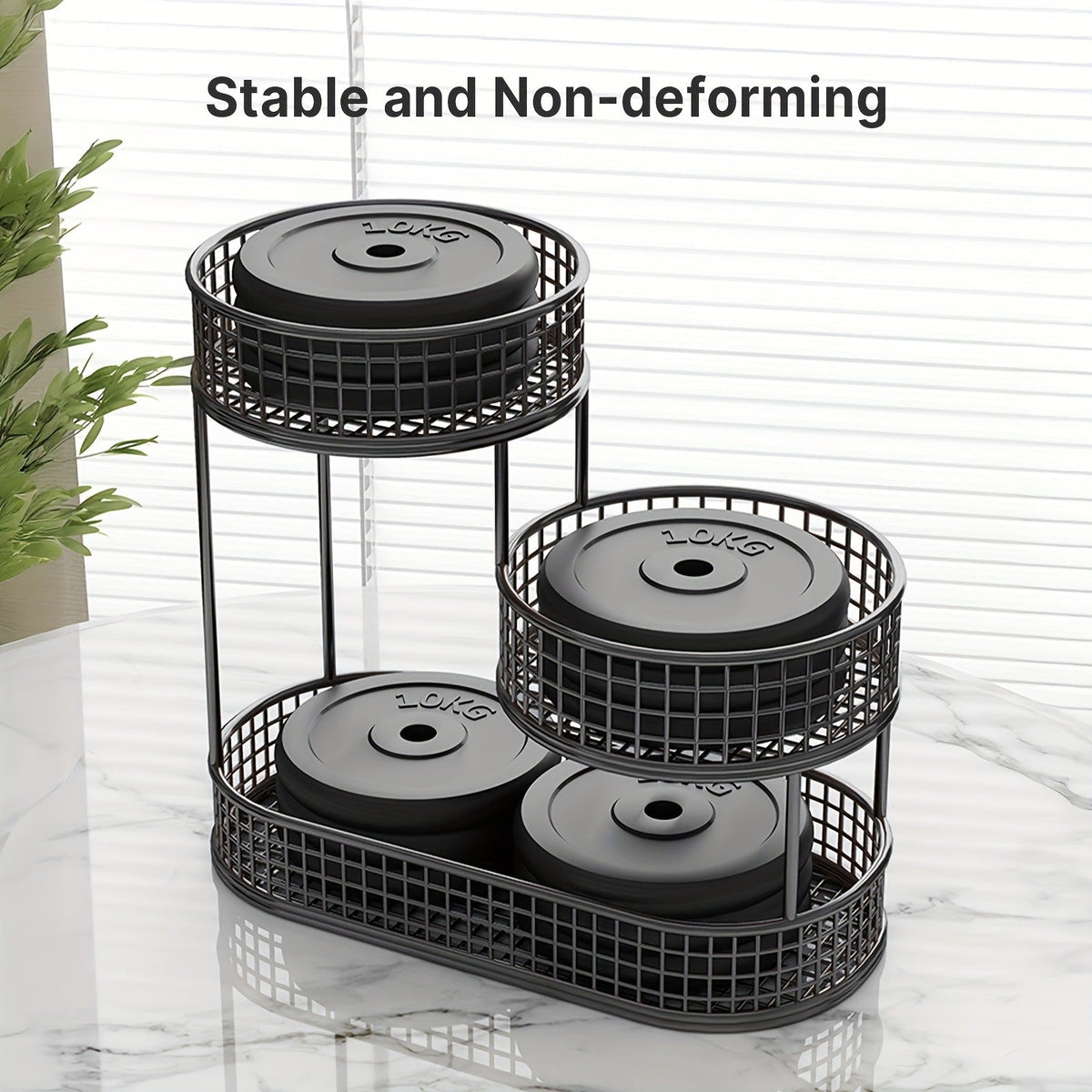 Three-Tier Black Wire Fruit Basket with Staggered Round Bowls and Rectangular Countertop Base — image 4