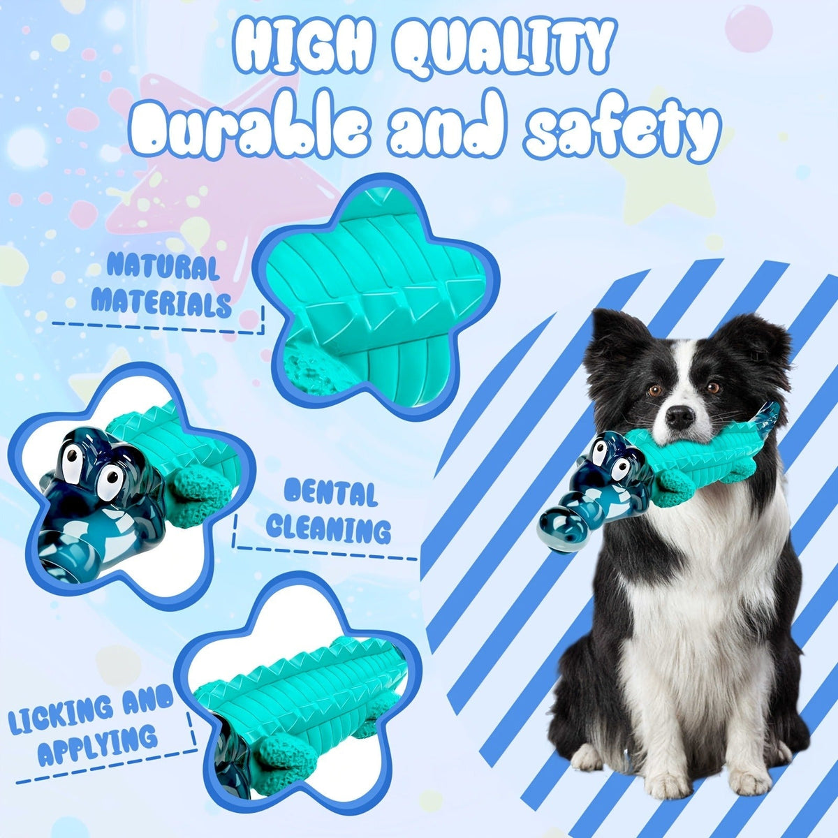 Dog Toy Blue Rubber Crocodile Chew Design with Milk Flavor, Raised Ridges and 20-100 lb Guidance — image 12