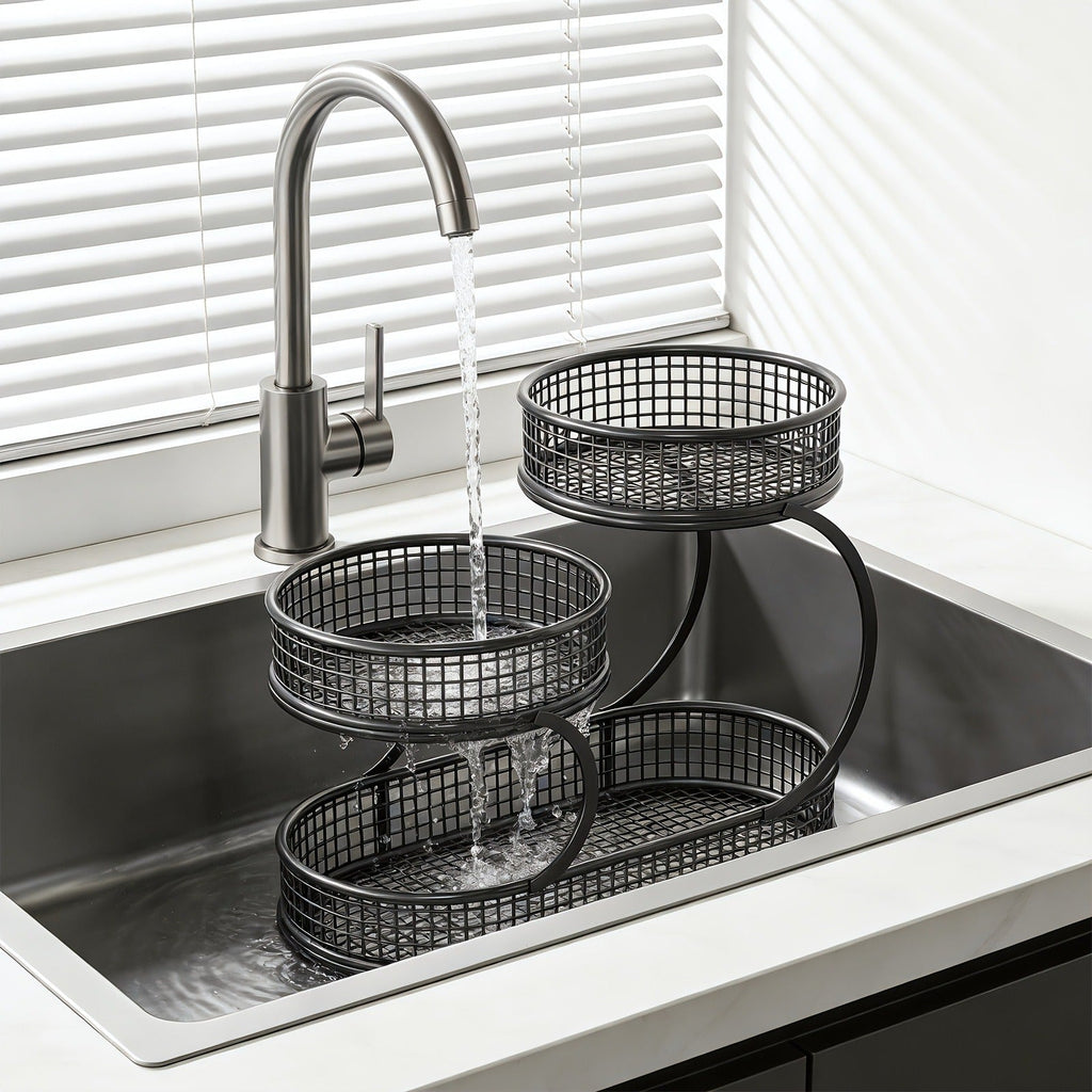 Fruit Basket with Two Round Bowls and 15.75-Inch Rectangular Base Tray — image 4