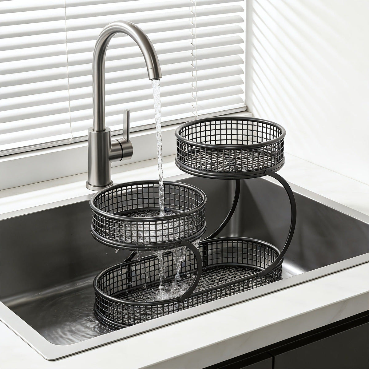 Fruit Basket with Two Round Bowls and 15.75-Inch Rectangular Base Tray — image 4