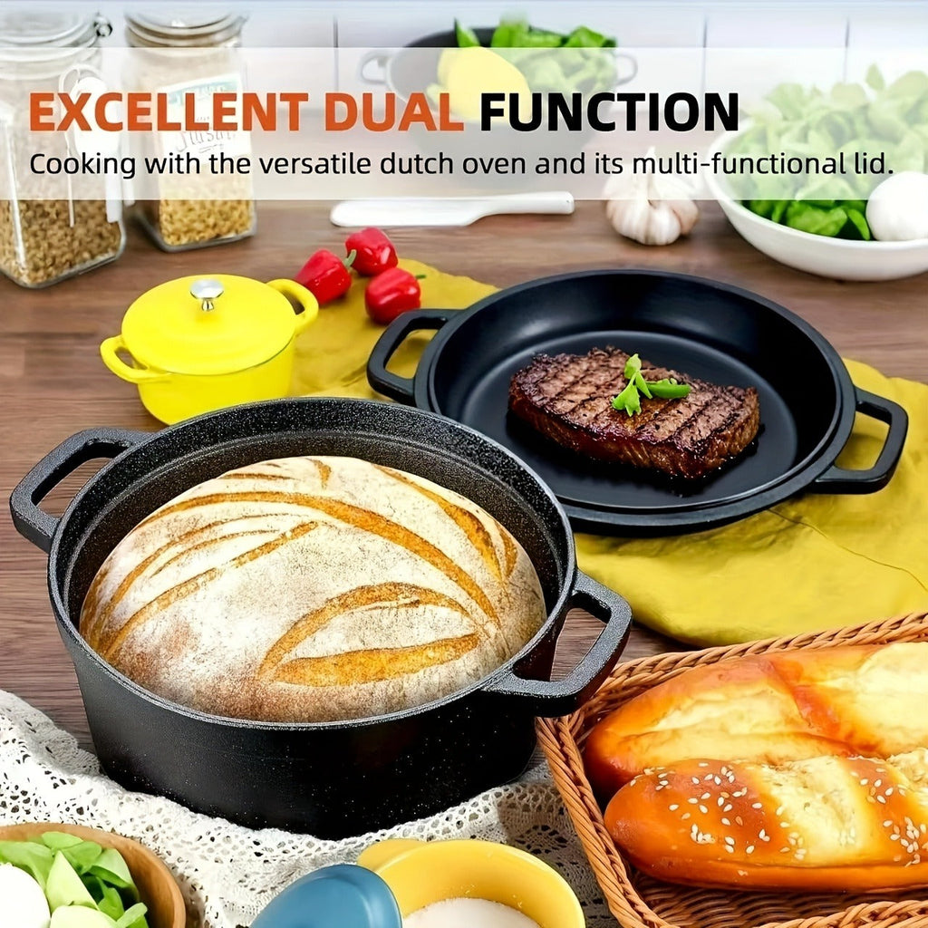 Pre-Seasoned-Labeled Cast Iron Dutch Oven with Reversible Skillet Lid, Trivet, Handle Covers and Scraper — image 4