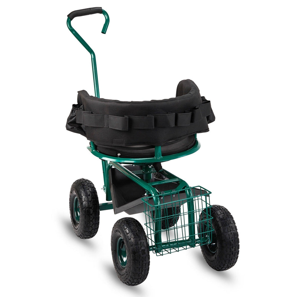 Rolling Garden Seat Cart, Backrest, Cushion, Telescopic Handle & Storage Basket, Steel Frame — image 5