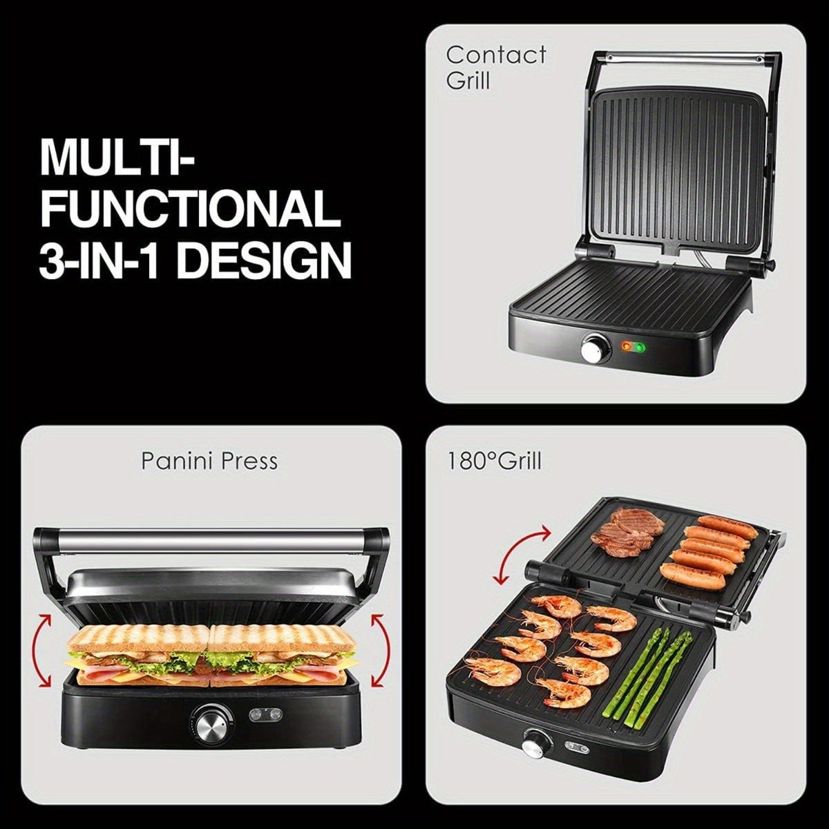 Panini Press Grill Indoor Sandwich Maker 4 Slice, Non-Stick 1200W Electric Grill with Temperature Control — image 4