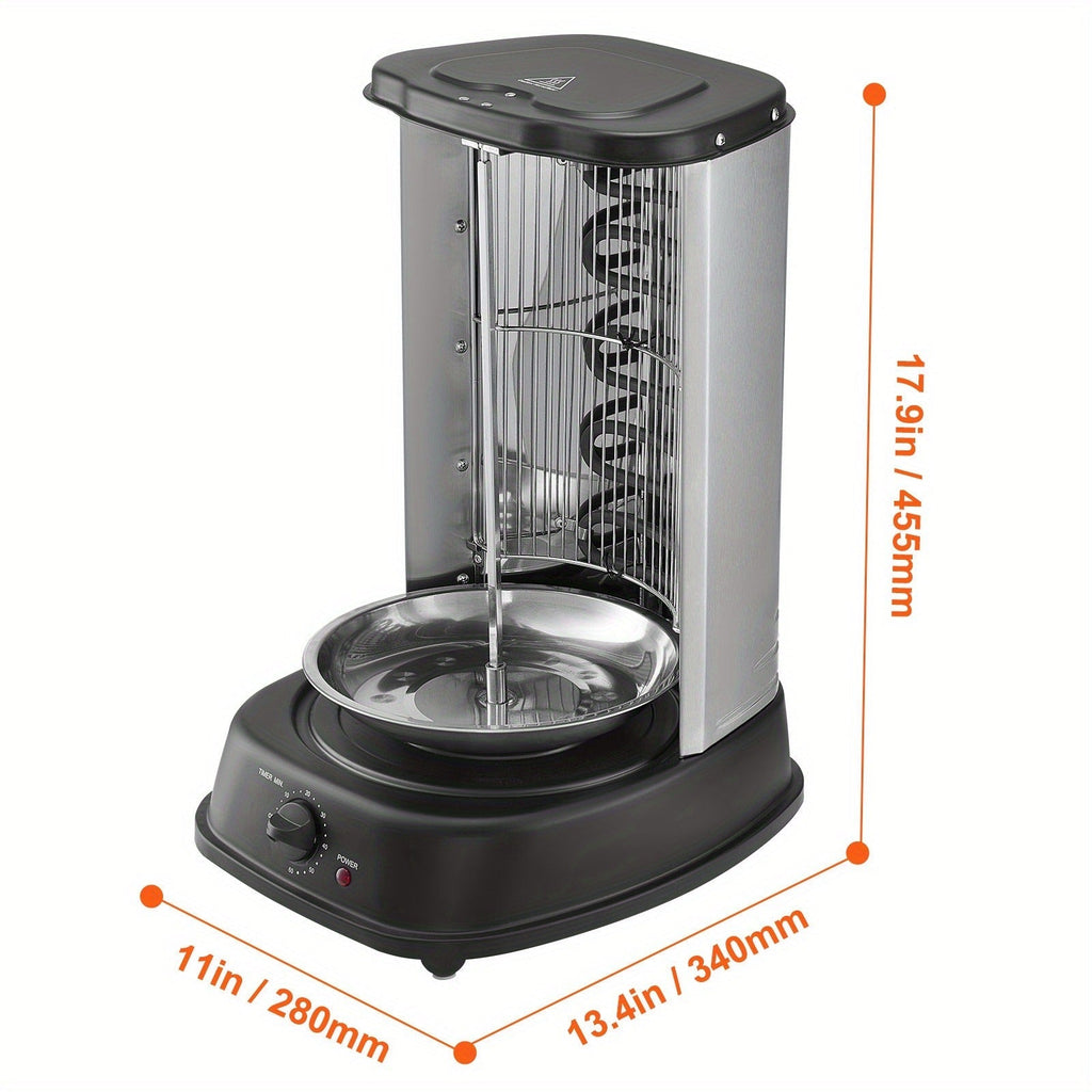 Vertical Shawarma Grill Machine, Electric Gyro Rotisserie Oven with Countertop Broiler for Home Cooking, Dining and Outdoor M