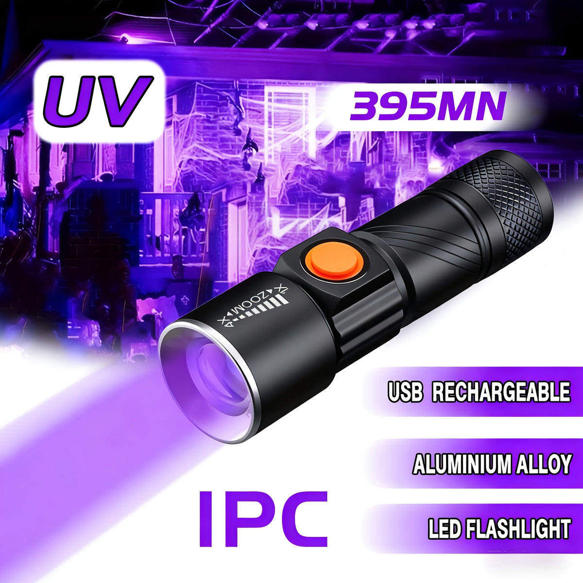 UV Flashlight Black Light 395nm USB Rechargeable - Ultraviolet Torch with 3 Modes for Pet Stain Detection — image 4