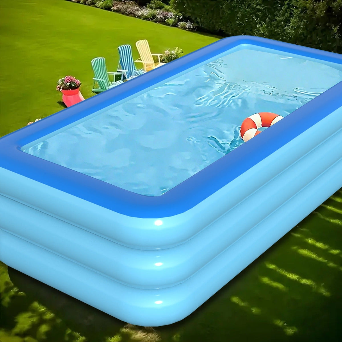 Inflatable Pool XL Extra Large Backyard Swimming Pool 3-Chamber Thick PVC Family Pool for Adults Kids Summer Outdoor Fun Mult