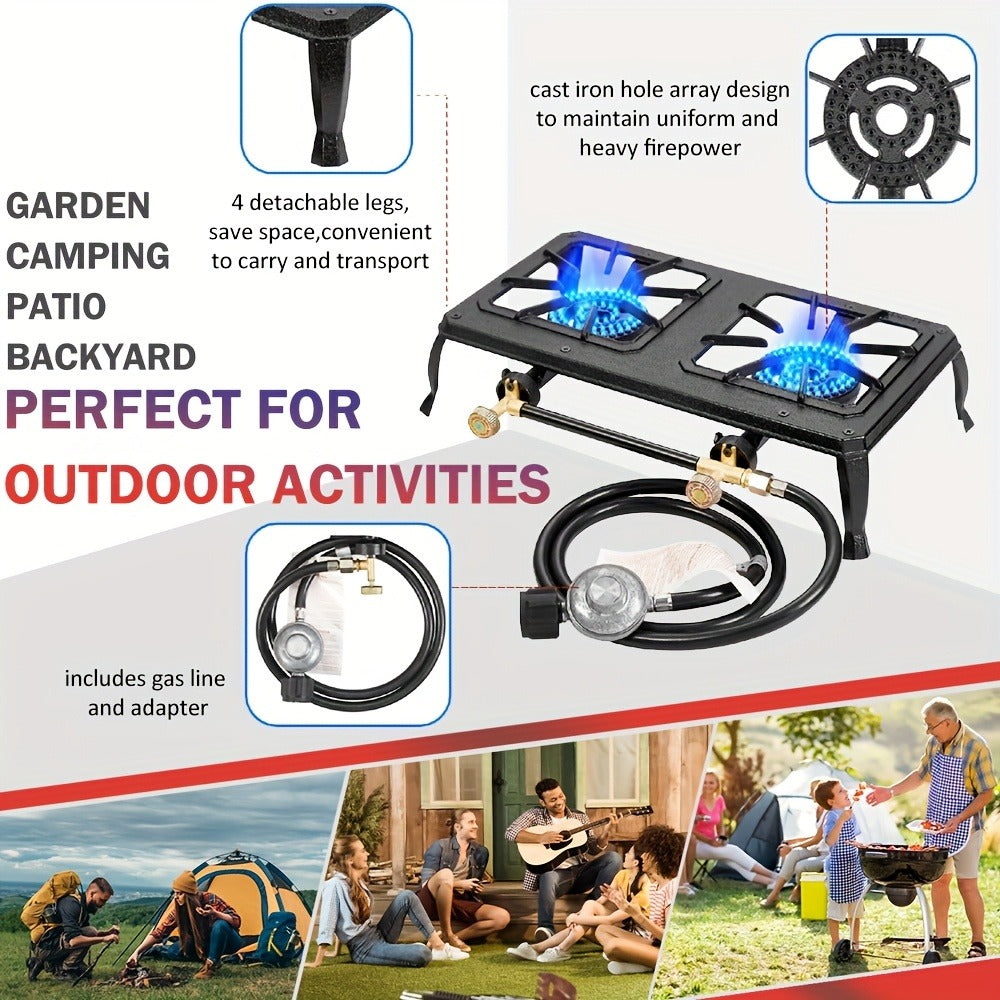 Propane Camping Stove High BTU Outdoor Gas Cooker Single or Double Burner CSA Listed Regulator Hose for Garden, Patio and Yar
