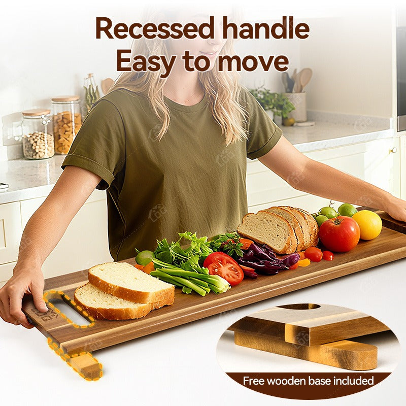 Extra-Long 36 x 11-Inch Wood-Color Charcuterie Board with Recessed Handles and Two Display Stands — image 4