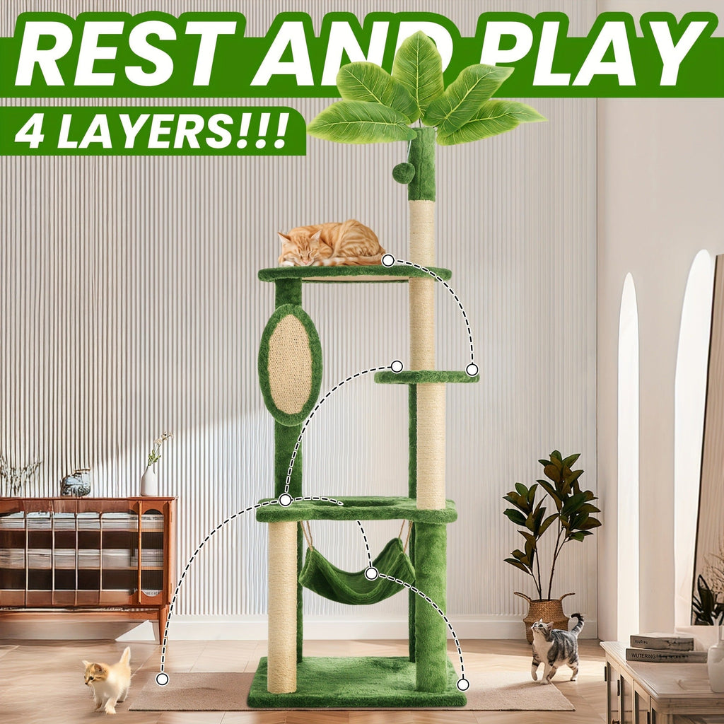 55-Inch Plant-Style Cat Tree with Platforms, Round Pass-Through Perch, Hammock and Four Colors — image 9