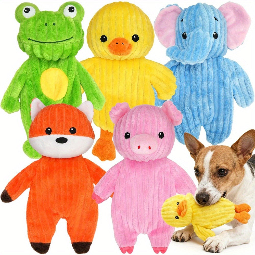 Dog Toys Five-Piece Squeaky Plush Animal Set with Pig, Frog, Elephant, Chicken and Fox Designs — image 2