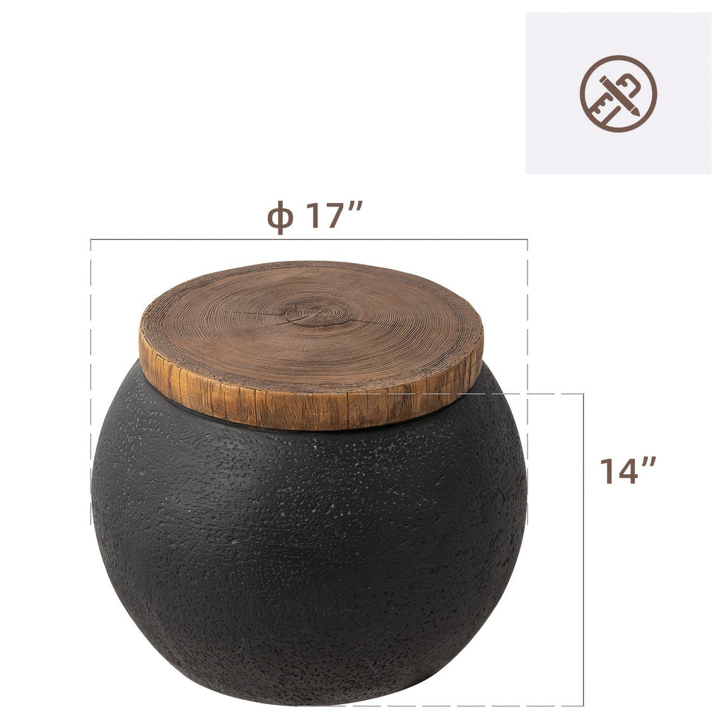 Outdoor Side Table 17-Inch Concrete Design with Wood-Look Top in Black, Hourglass and Compact Options — image 5