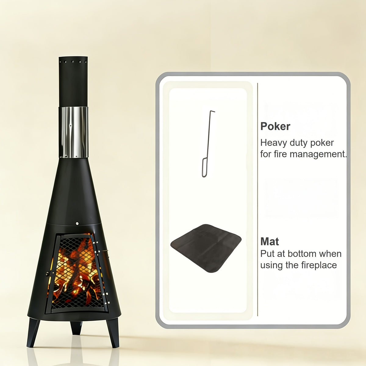 Outdoor Fire Pit Heater with Chimney Design 45-Inch Sitting Height Wood Burning Patio Stove with Mat — image 4