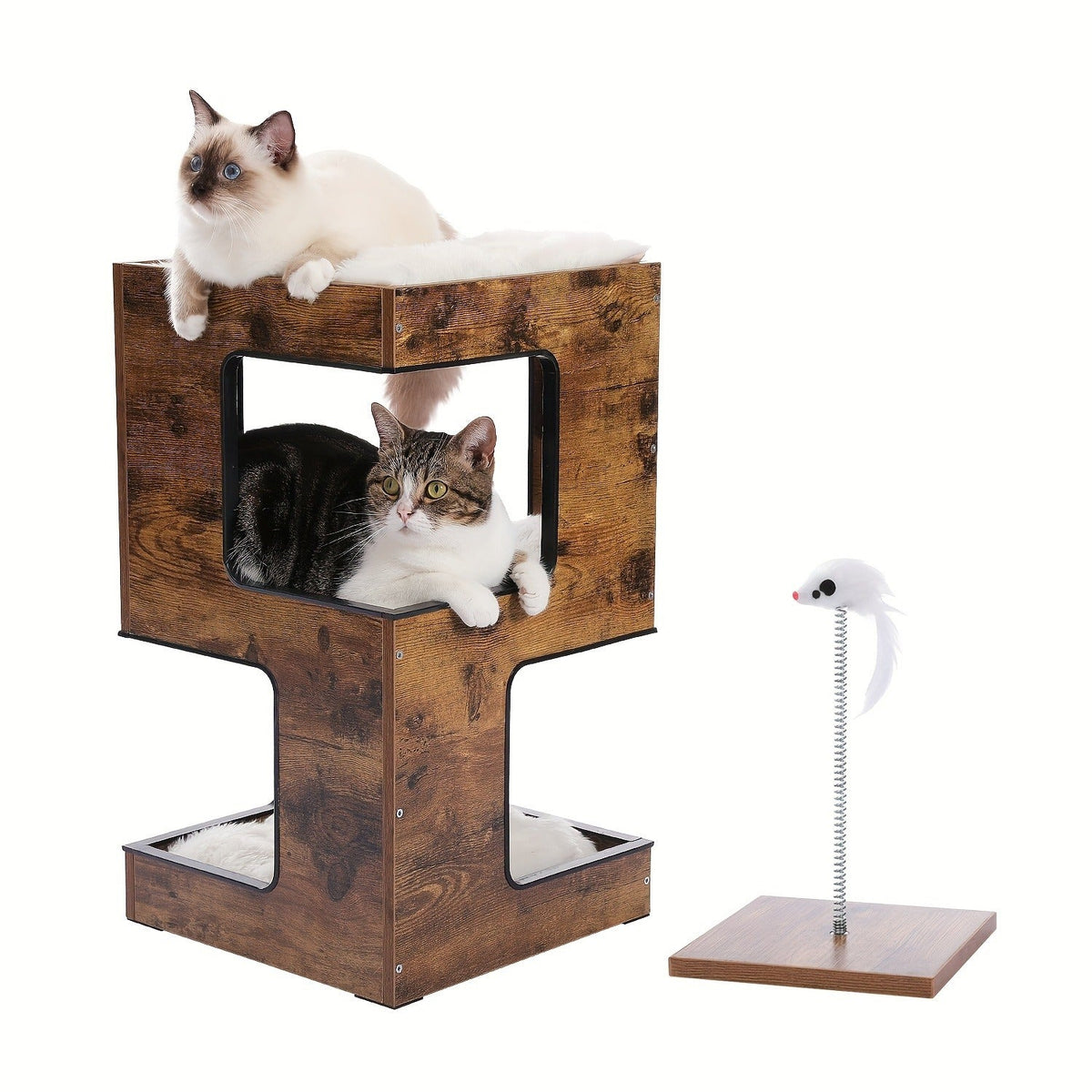 23.6-Inch Wood-Look Cat Tree Bed with Three Levels, Removable Soft Mats and Brown Finish for Indoor Cats — image 12