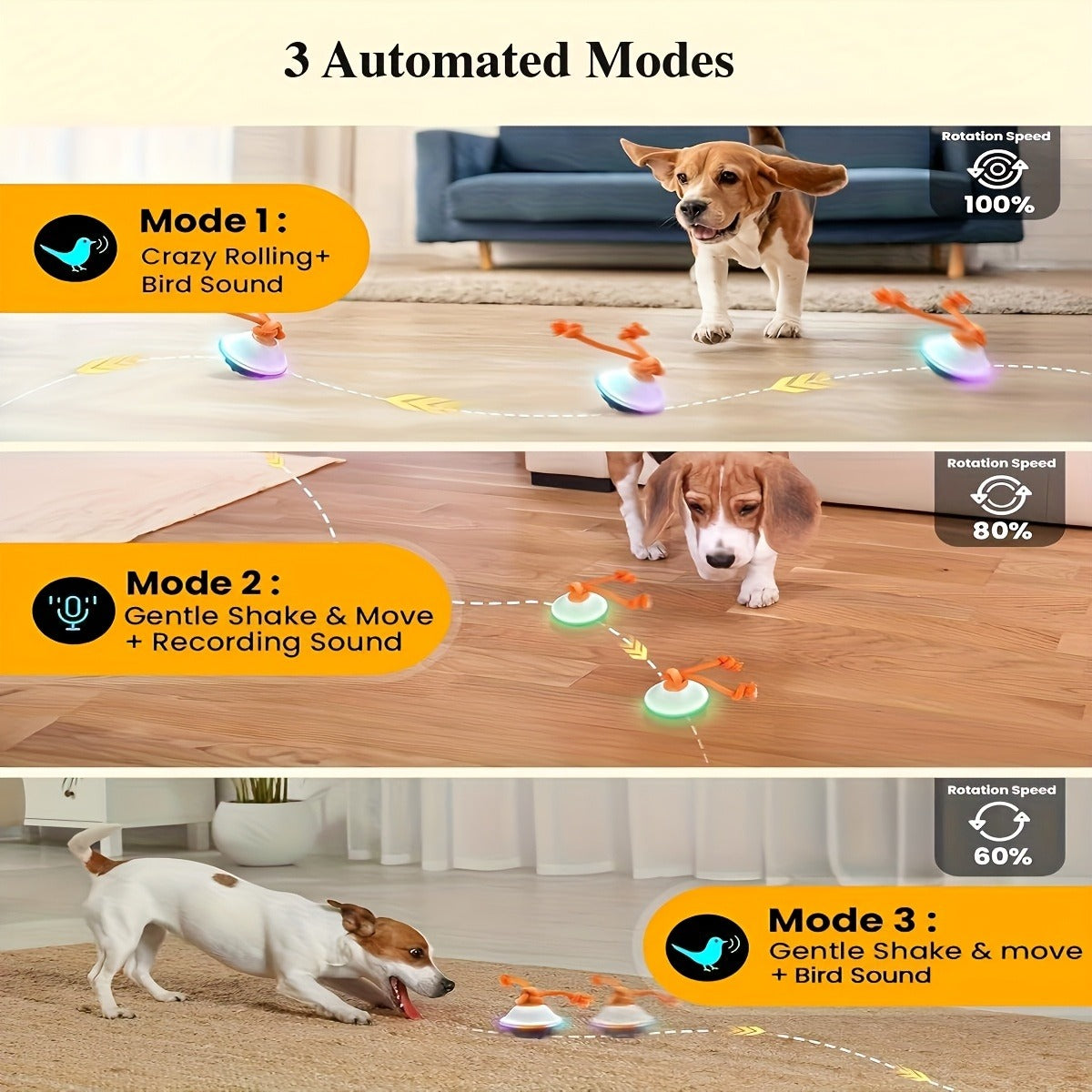 Dog Toy Motion-Activated Auto-Rolling Ball with Voice Recording, Rope and White or Gray Options — image 6