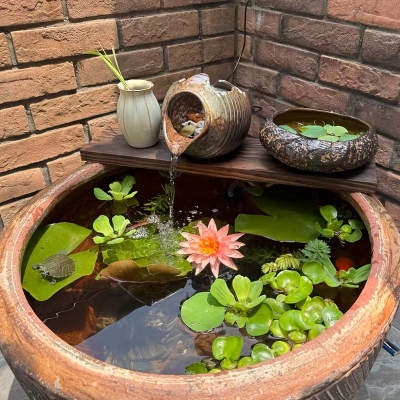 Ceramic Tabletop Fountain Mini Water Feature Ornament Retro Garden Style for Aquarium Fish Tank Indoor Outdoor Decor — image 