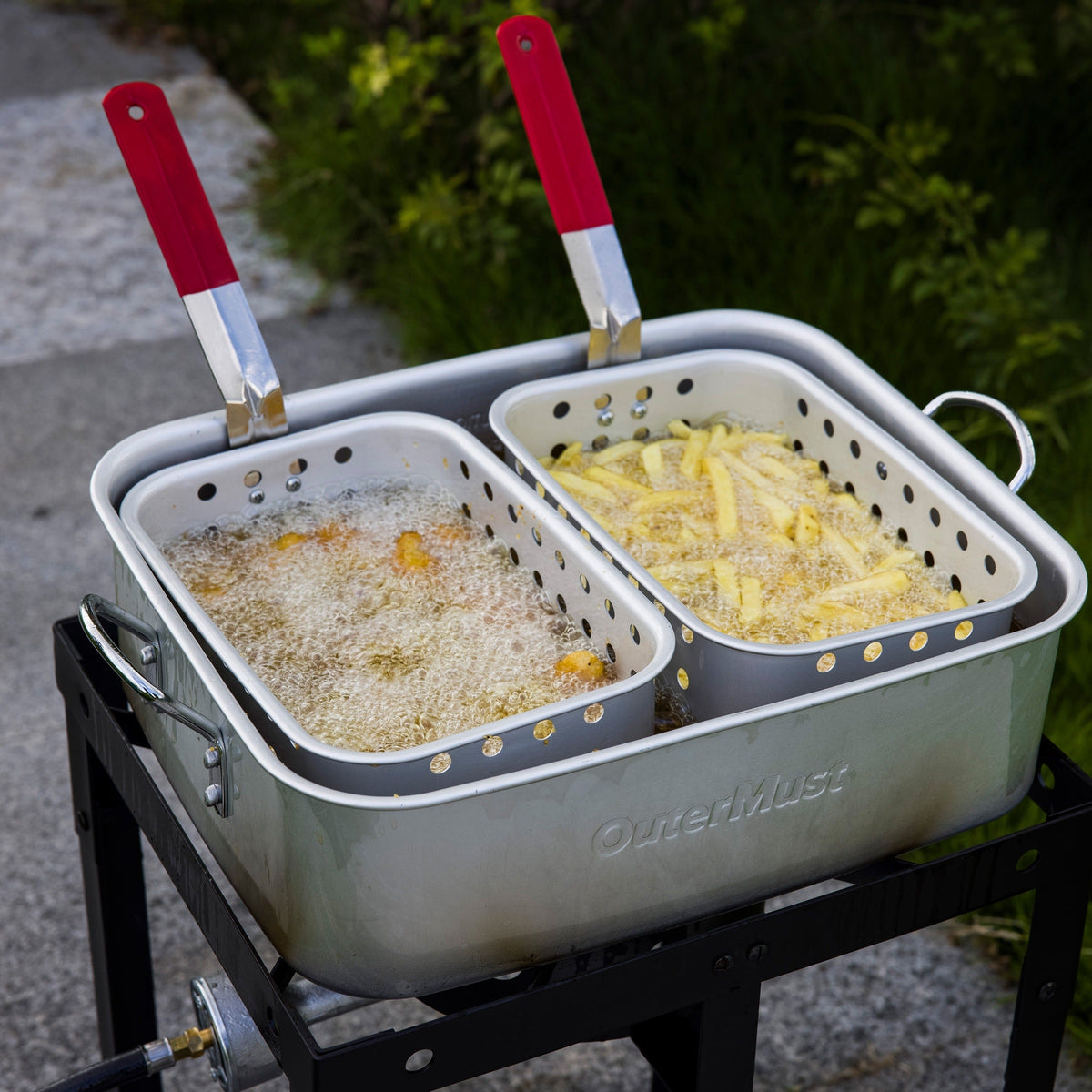 Outdoor Deep Fryer 18 Qt Dual Basket Propane Fish Fryer 58000 BTU Cast Iron Burner with Stand for BBQ Camping Tailgate — imag