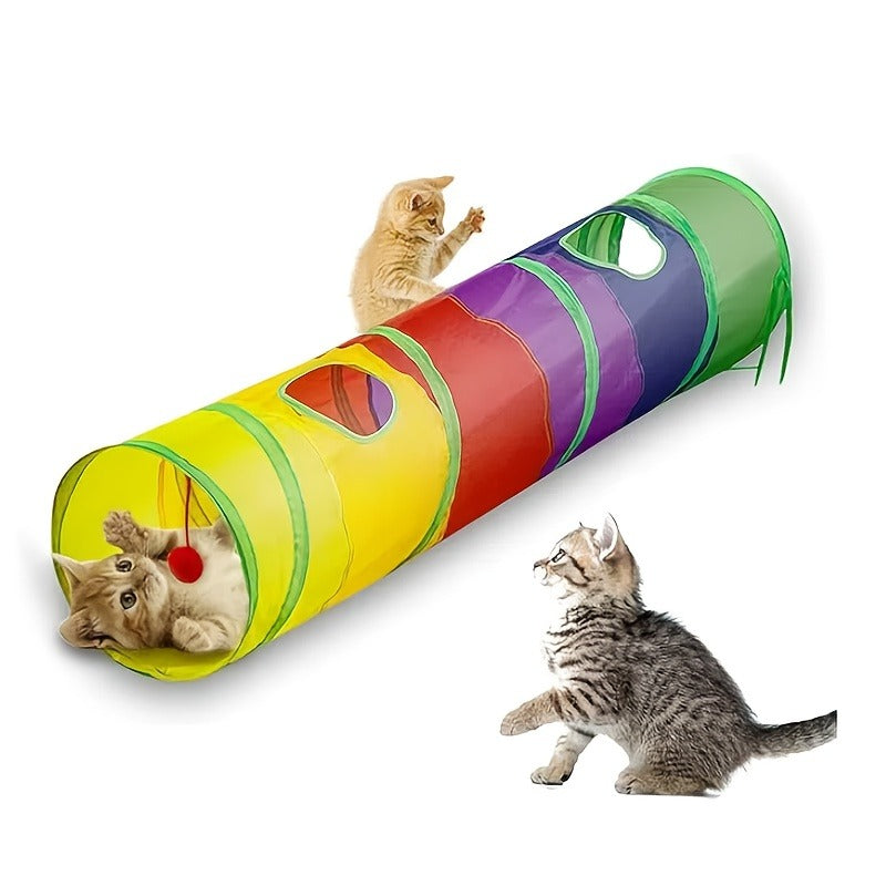 Cat Toy Rainbow Tunnel in S-Shaped or Three-Way Layouts with Peek Holes, Ball and One or Two-Pack Options — image 2