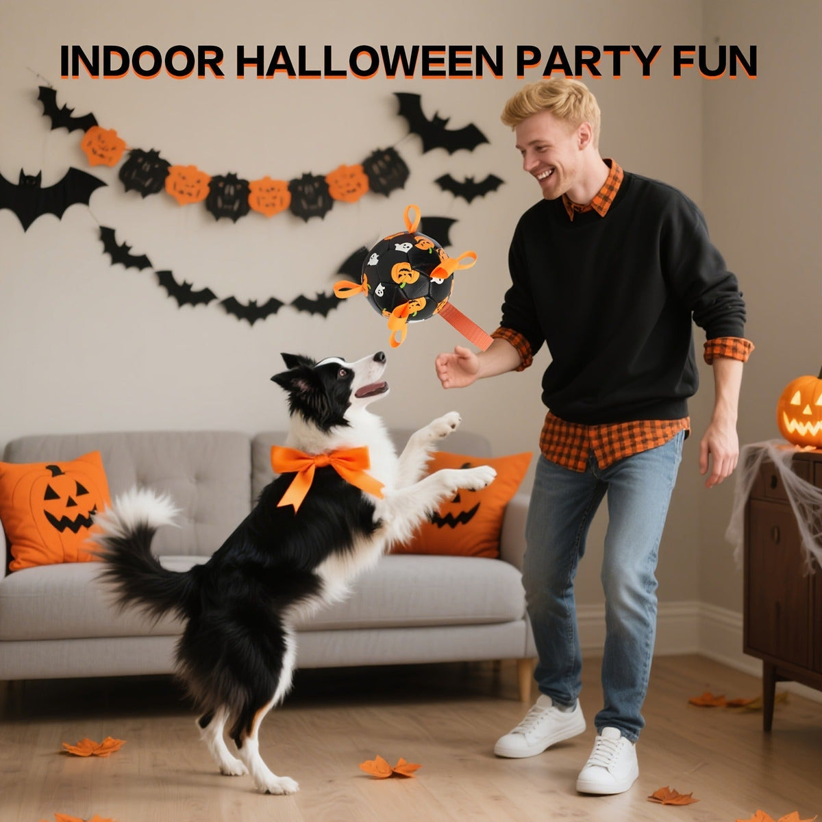 Dog Toy Halloween Pumpkin-Ghost Football with Pump, Strap and 6 or 7.28-Inch Size Options for Dogs — image 6