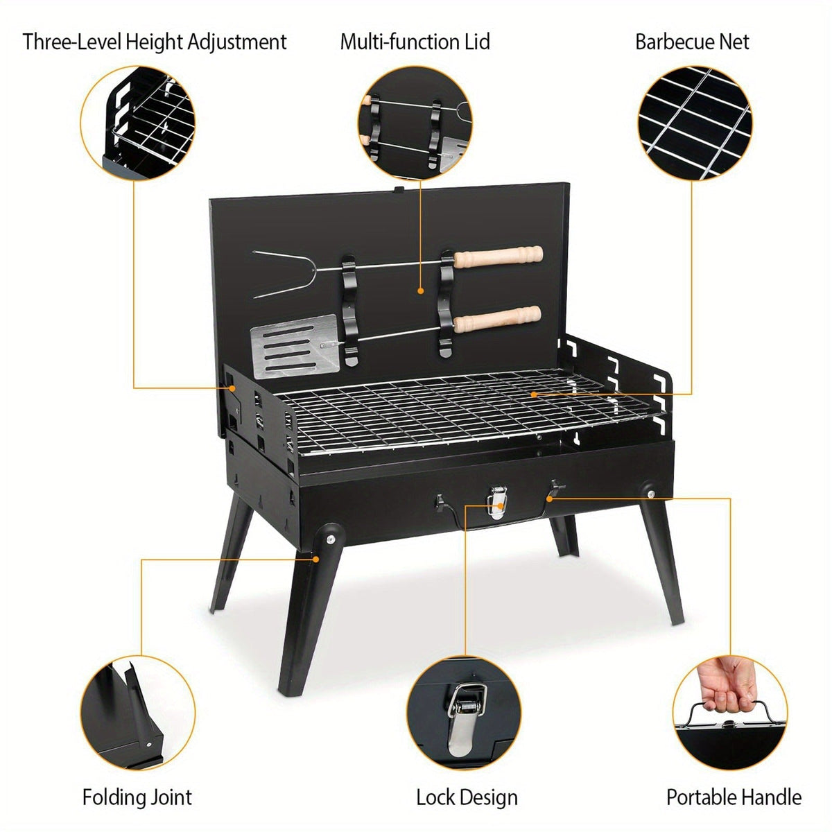 Charcoal Grill Portable BBQ with Hood – Foldable Compact Outdoor Barbecue Grill for Camping Tailgating Picnic Backyard Cookou