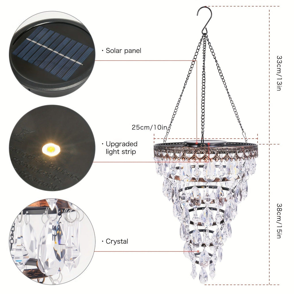 Solar Outdoor Lights 54-LED Hanging Crystal Chandelier in 6-Tier, Oval or Round Style for Gazebo Decor — image 5