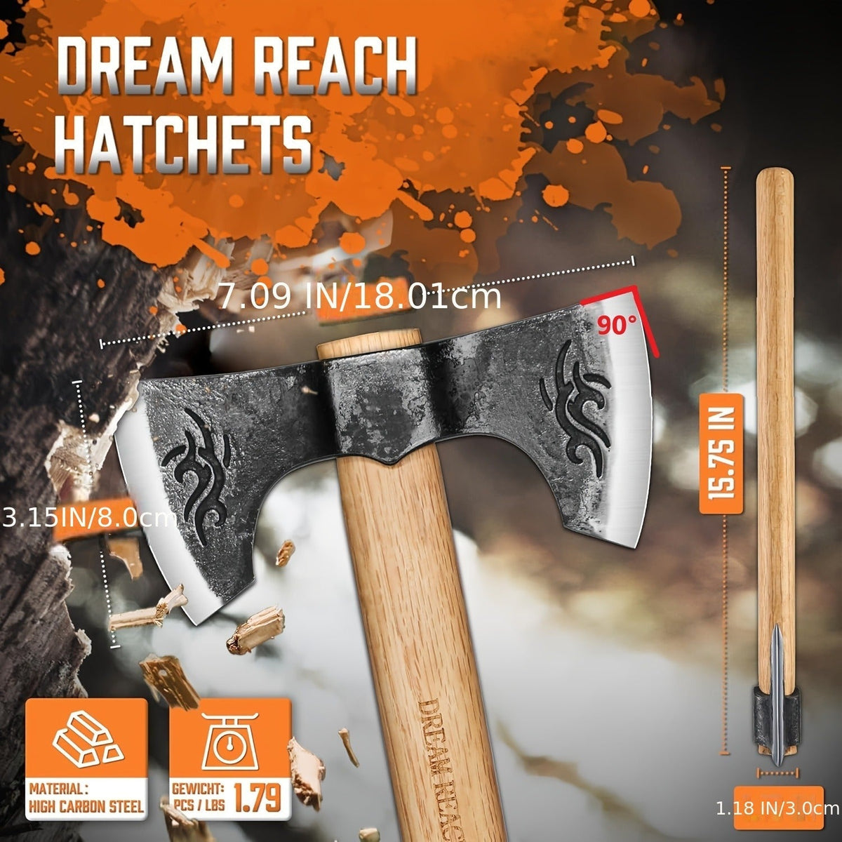 Viking Axe Set 2-Pack Hand Forged High-Carbon Steel 16-Inch Double-Sided Blade with Beech Wood Handle — image 3