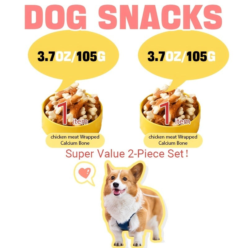 Dog Treats Chicken or Duck Wrapped Bone-Shaped Biscuits in Two-Pack Flavor Options for Reward Use — image 13