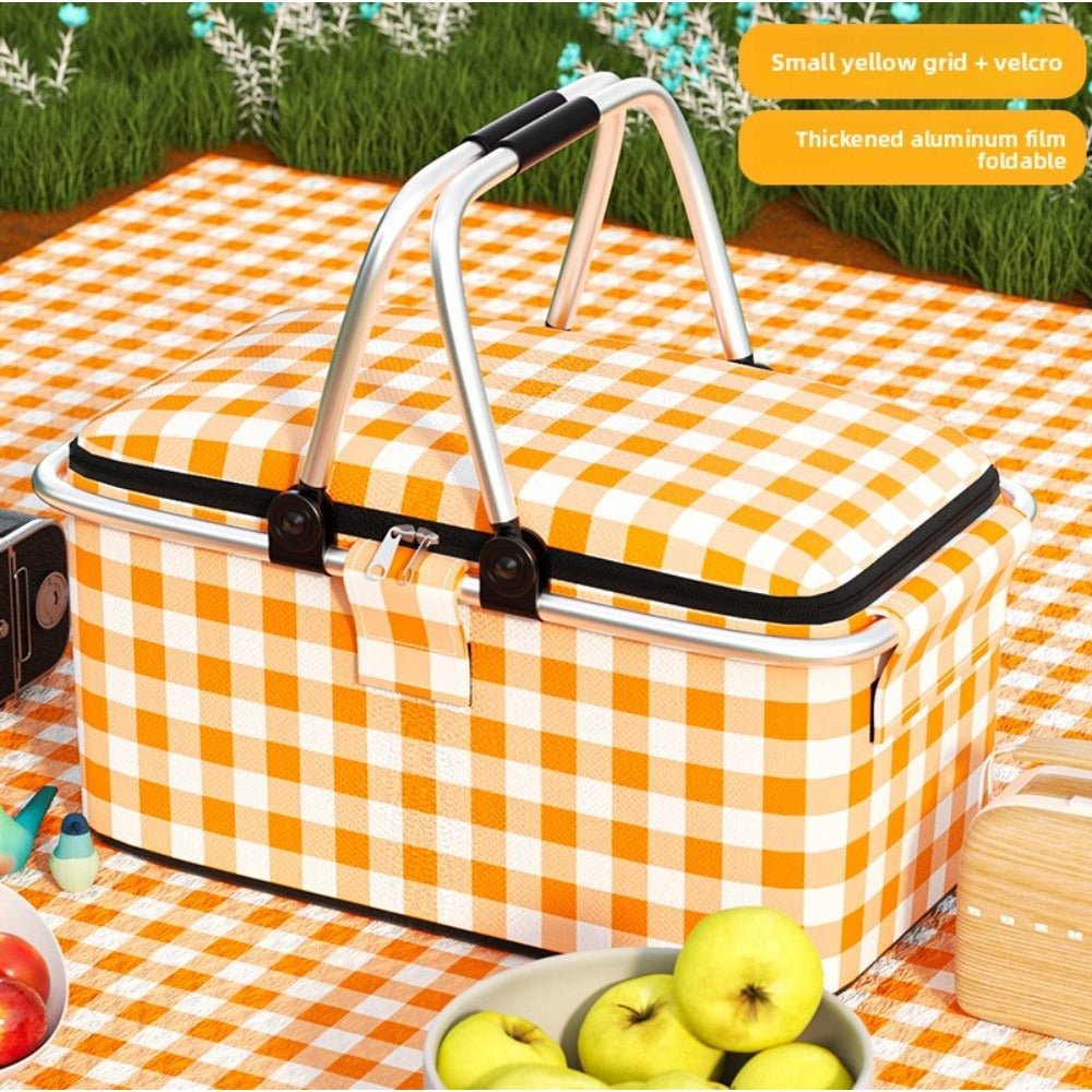 Insulated Picnic Box with Aluminum Frame – Collapsible Thermal Camping Storage Basket for Outdoor Picnic, BBQ — image 7
