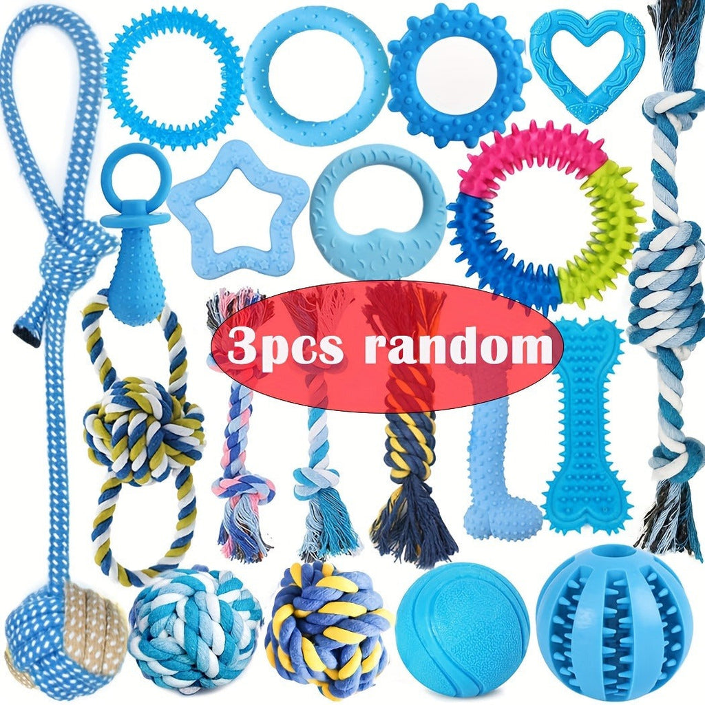 Dog Toy Assorted Puppy Bundle with Random Chew, Rope, Treat Ball and Squeaky Mix in 3 or 12 Pieces — image 3