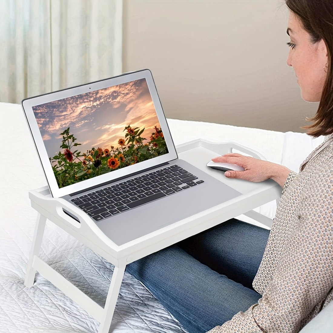 Bed Tray with Folding Legs Large 19.5x12 Inch Lap Desk for Breakfast Sofa Laptop Reading Drawing Snack Tray Eco Friendly Fold