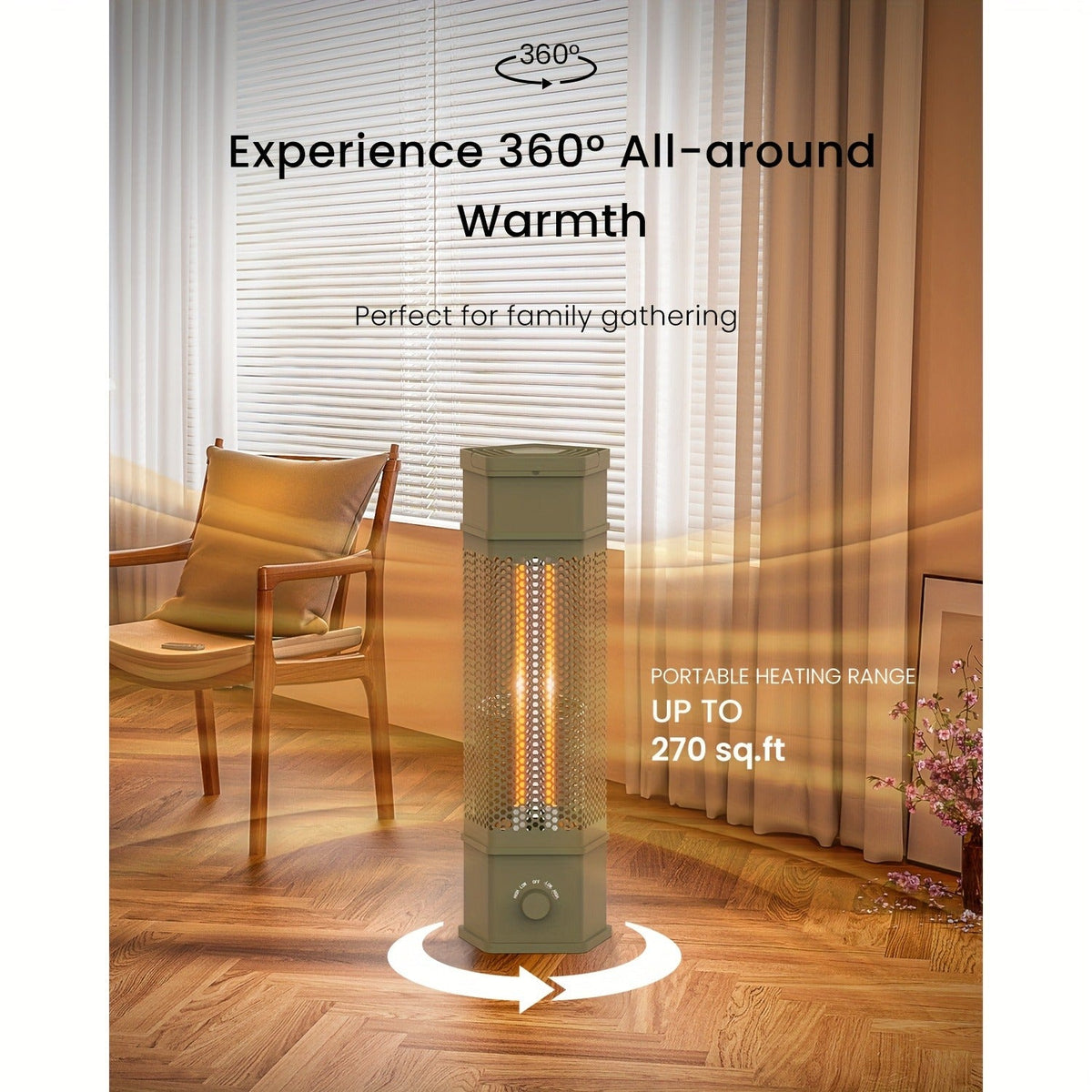 Electric Patio Heater 1400W 28", All-Around Radiant Heating with Tip-Over & Overheat Protection — image 5