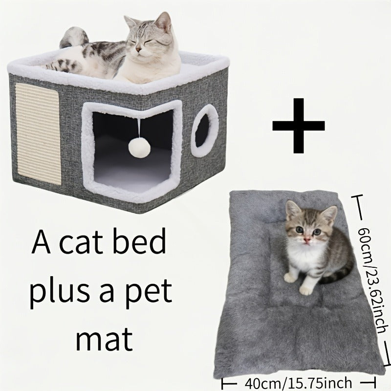 Foldable Gray Cat Condo with Top Platform, Scratch Panel, Openings and Four Cube-Style Options — image 14