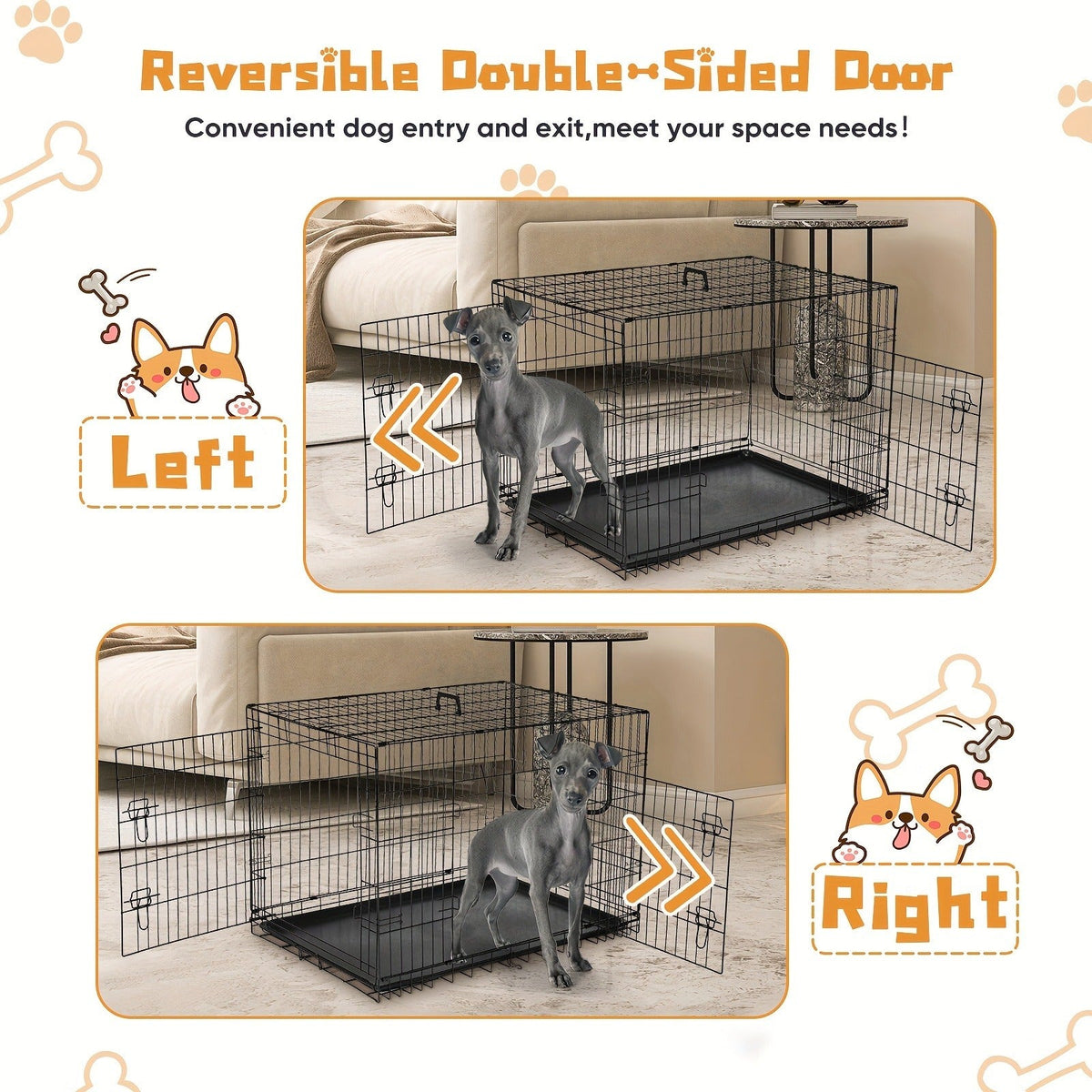 Folding Wire Dog Crate with Divider, Pull-Out Tray, Two Doors and Five Sizes from 24.41 to 48.4 Inches — image 10