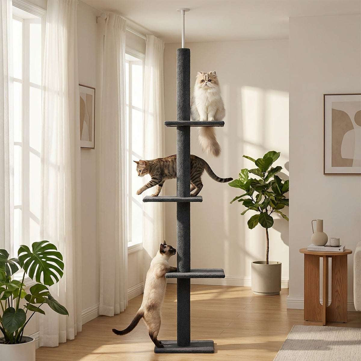 90-107.9-Inch Floor-to-Ceiling Cat Tree with Four Platforms, Tension Post and Five Style Options — image 13