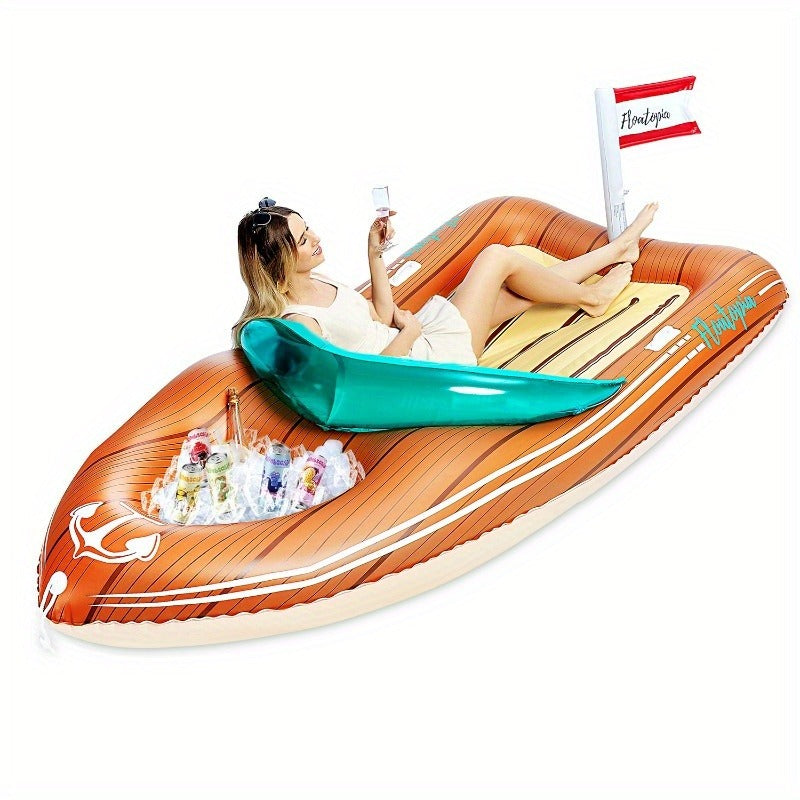 Pool Float Boat-Shaped Two-Person Raft, Over Eight Feet with Built-In Cooler, Two Handles and Tow Point — image 4