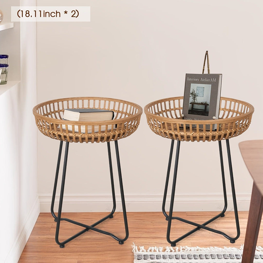 Side Table Rattan Collection with Bamboo-Woven Tops, Metal Bases and 18- or 20.4-Inch Options — image 2