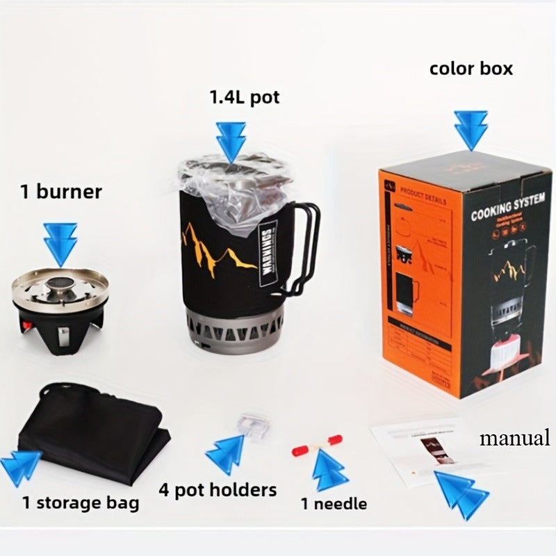 Camping Stove System 2pcs Set, Portable Propane Burner & Pot for Hiking Backpacking Outdoor Cooking — image 4
