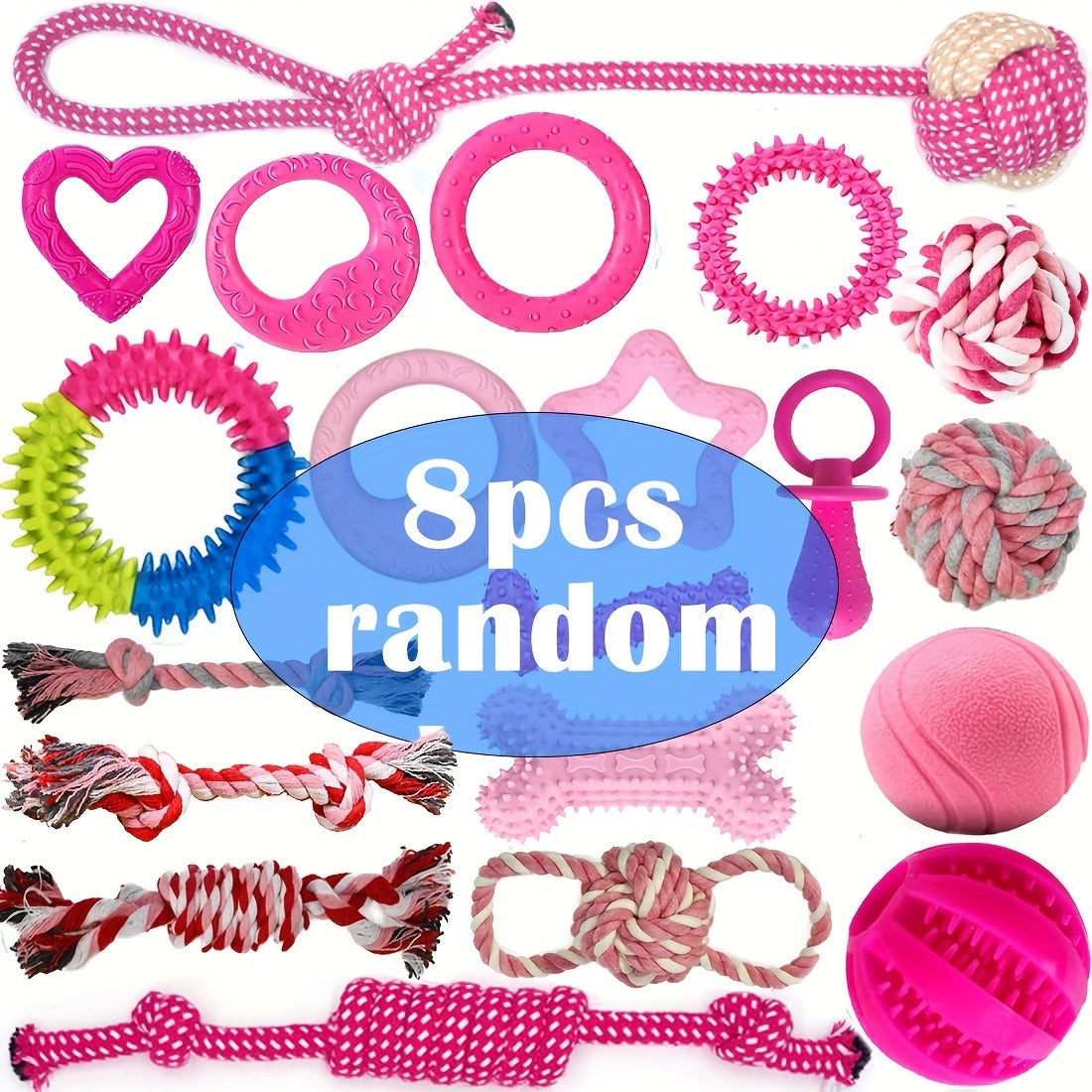 Dog Toy Pink Puppy Chew Bundle with Textured Toothbrush Shapes and Balls in Random 5 or 8 Pieces — image 11