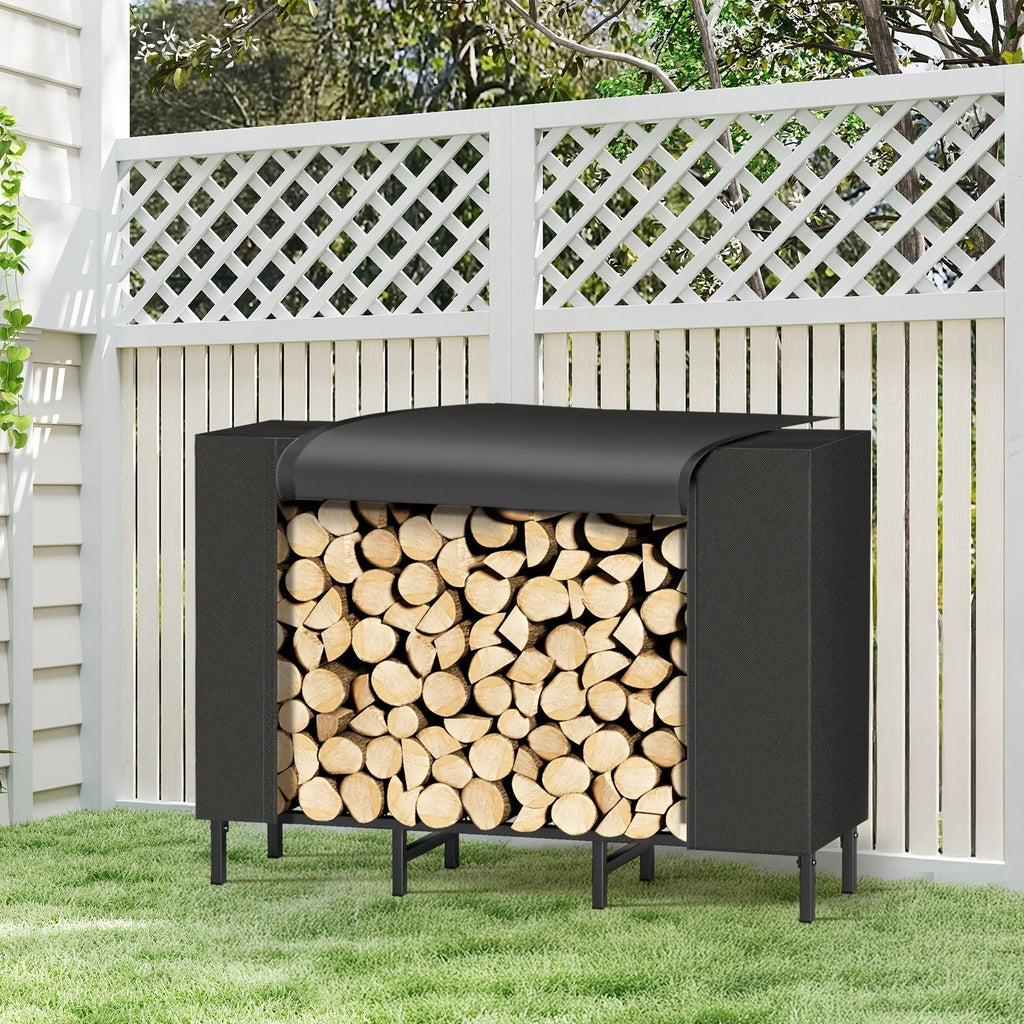 Firewood Rack Heavy Duty Adjustable – Outdoor & Indoor Log Holder with Cover, A-Frame Steel Wood Storage Stand for Fireplace,
