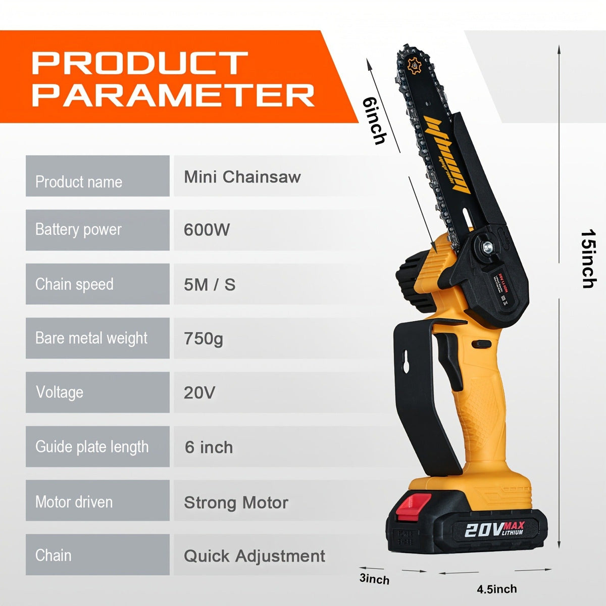 Mini Chainsaw Cordless 6-Inch Brushless with 20V 4.0Ah Rechargeable Battery, One-Hand Electric Handheld Chain Saw for Tree Tr