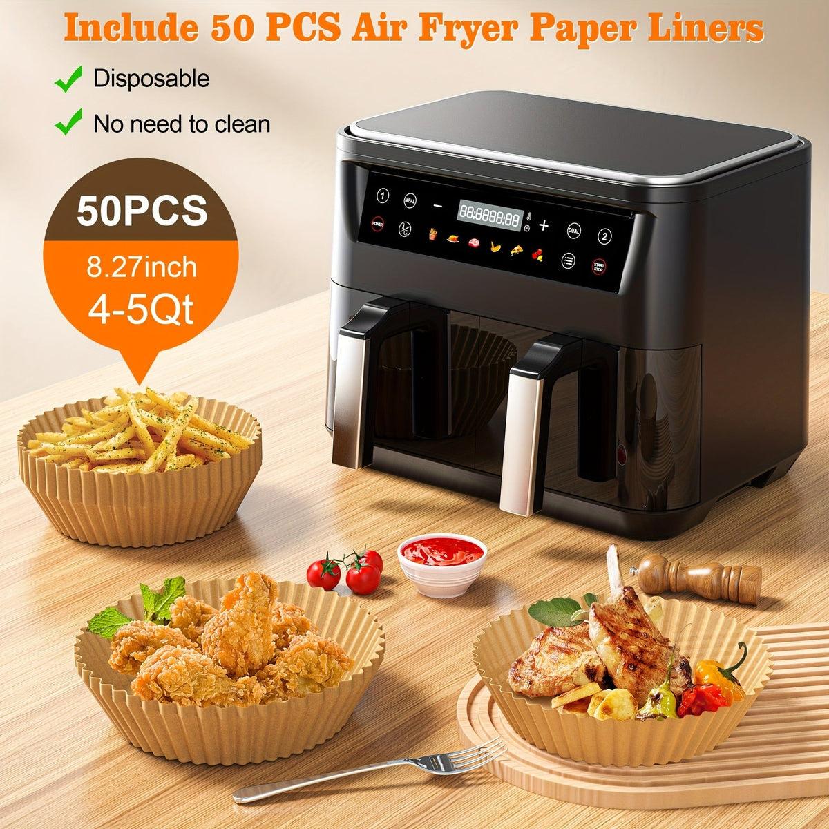 10Qt Dual-Basket Air Fryer with Two Viewing Windows, Sync Controls, Touch Panel and 50 Paper Liners — image 4