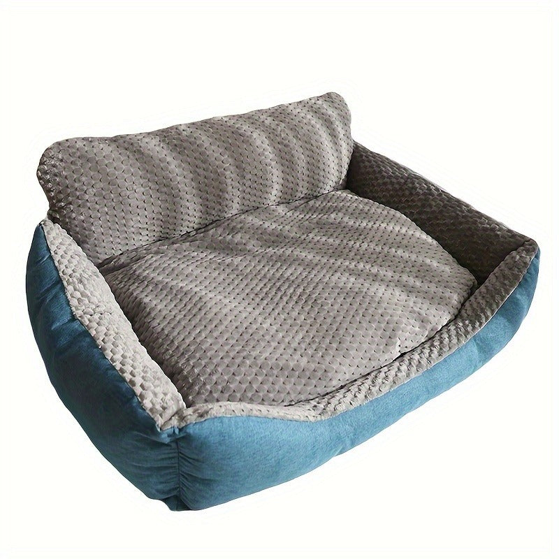 Blue-Gray Dog Bed Couch with Raised Back and Side Bolsters in Four Sizes, Plus One Random Cat Teaser — image 16