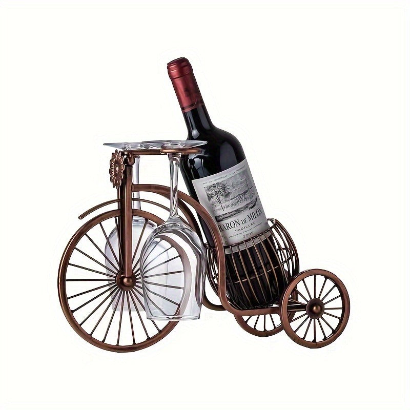 Bicycle-Shaped Tabletop Wine Rack with One Bottle Cradle and Two Stemware Holders in Copper-Tone Finish — image 3