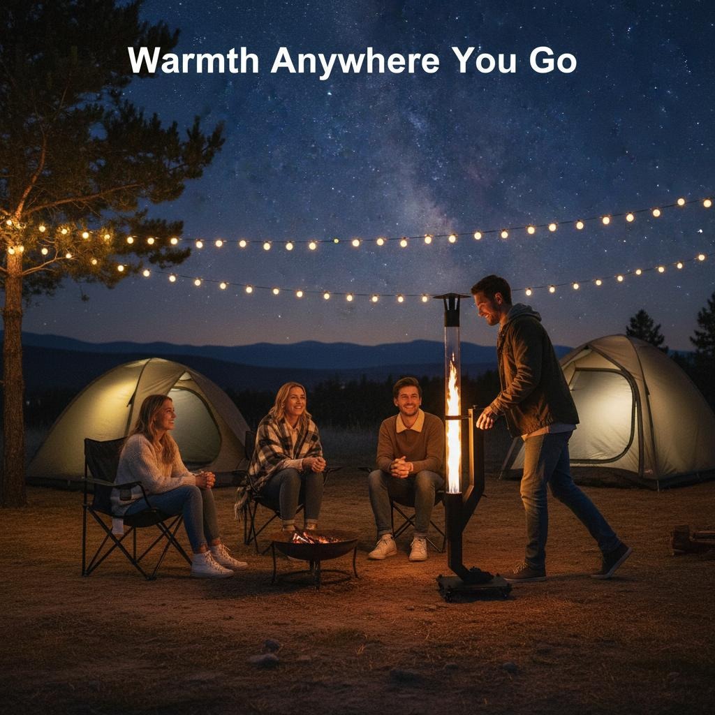 Wood Pellet Patio Heater Portable Gravity Feed Rocket Stove with Glass Tube Flame, Smokeless Non-Electric Outdoor Fire Pit fo