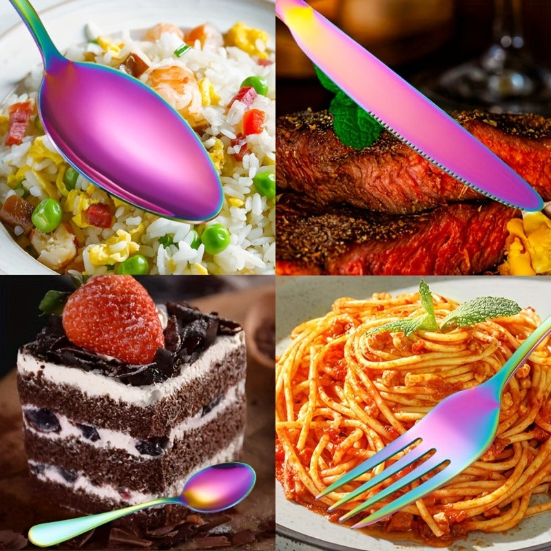 60-Piece Rainbow Flatware Set with Five Utensil Forms in Twelve-Piece Rows for Complete Table Settings — image 4
